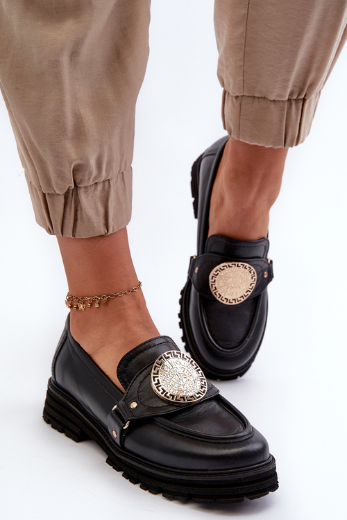 Zazoo 3485 Women's Moccasins with Golden Decoration Natural Leather