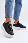 Sneakersy Eko Skóra Platforma Ozdoby Damskie Czarne Herbisa EV-307