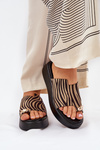 Ladies Sandals On Platform And Low Wedge With Decorative Detail Zebra Black-Beige Saqesse