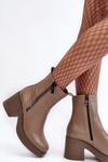 Leather Boots with Massive Heel and Zippers Dark Beige Lemar Littosa