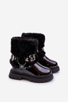 Lacquered Girls Boots With Fur And Buckles Black Cartemes