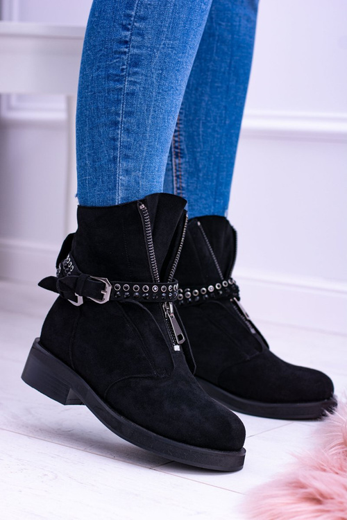 Lu Boo Czarne Damskie Botki Suwak Cekiny Rafell