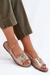 Elegant Sandals With Decoration On Flat Heel S.Barski KV51-003 Rose Gold