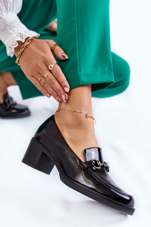 Leather Pumps On A Pillar With Ornament Black Semila