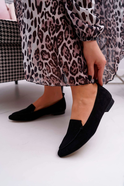 Women's Suede Leather Loafer Moccasins Black Homny