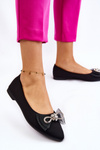 Women's V-neck Ballerinas With A Decorative Bow Black Luminous