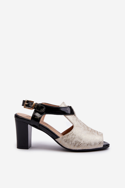 Women's sandals with a heel made of eco-leather in gold-black Queenmarie