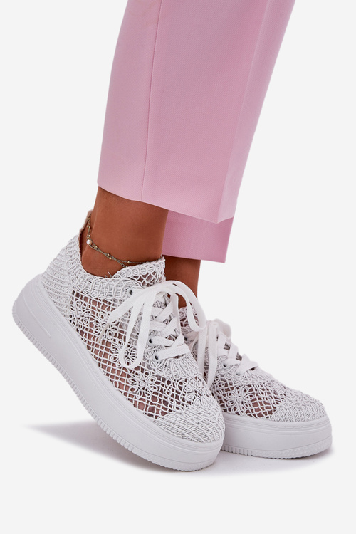 Women's Platform Sneakers With Crochet Upper White Mirietto