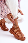 Leather Sandals With Stripes Brown Colet