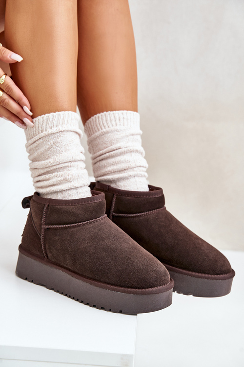 Women's Suede Snow Boots On Platform Brown Nereviana