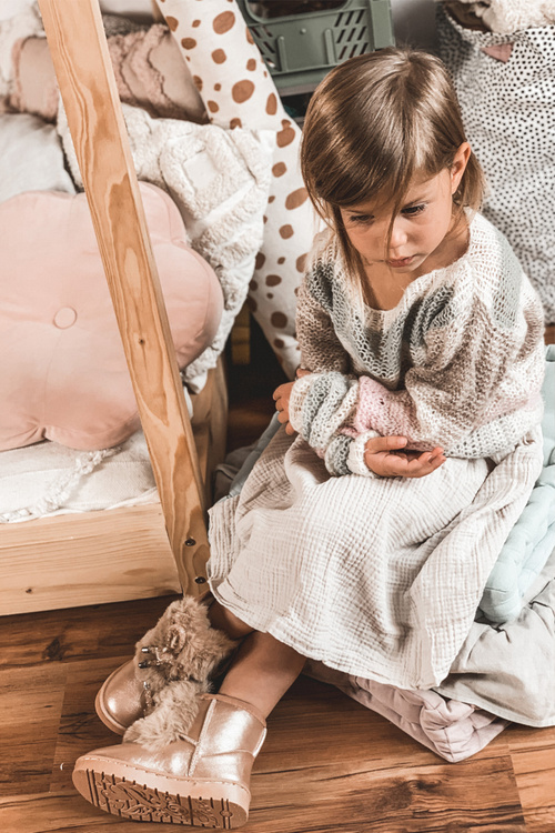 Children's Snow Boots Insulated With Fur Rose Gold Aurora