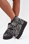 Women's Snow Boots on Platform Decorated with Sequins Black Silver Silmo