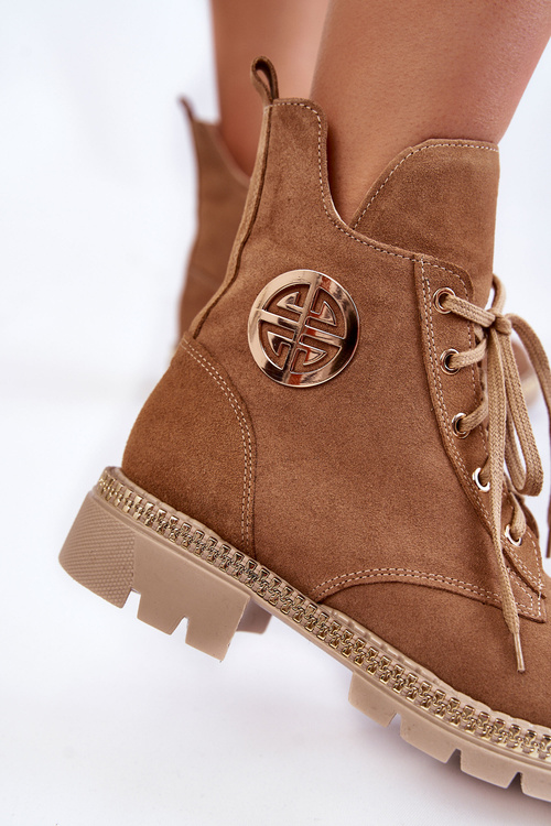 Botki Damskie Ocieplane Suwak Camel Sinem