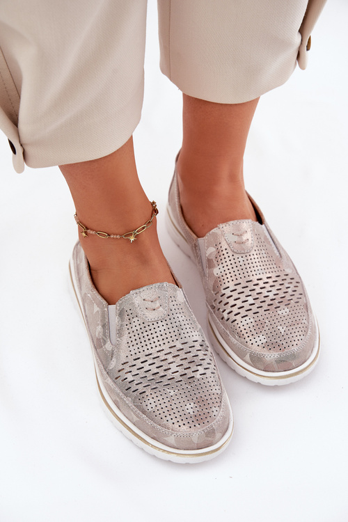 Półbuty Zamsz Wsuwane Beżowo-Złote Inez