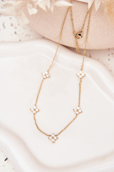 Damski Naszyjnik Stal Chirurgiczna Kwiatuszki Złoty