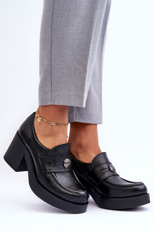 Women's Leather Half Boots on Heel Black Dunadia