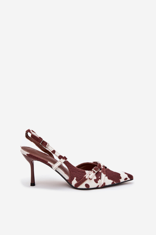 Pumps With Open Heel And Straps Patches White-Brown Ravira