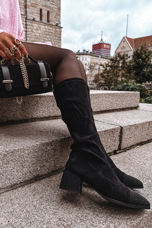 Women's Boots with Decoration on Block Eco Suede Black Ivanna