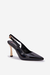Lacquered High Heels With Open Heel And Pointed Toes Black Rivori