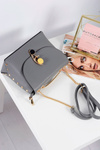 Stylish Grey Handbag Women's Letter Purse Gold Chain