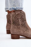 Botki Kowbojki Damskie Ażurowe Zamszowe Niski Obcas Cappucino Zazoo 3305/2
