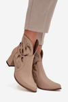 Leather Openwork Women's Ankle Boots On Heel Zazoo 3647 Light Beige