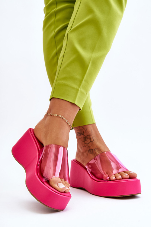 Women's Transparent Wedge Slippers Fuchsia Eliane