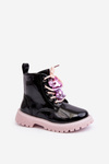 Kids' Glossy Lined Boots with Black-Pink Decoration Bunnyjoy