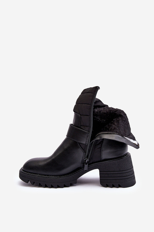 Leather Buckle Lined Boots Black Osonia