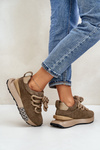 Damskie Zamszowe Sneakersy Grube Sznurowanie Platforma Jasnobrązowe Artiker 54C1466 