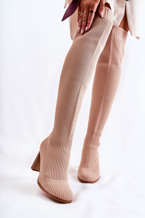 Striped Classic Boots On Heel Beige Laossi