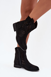 Openwork Women's Ankle Boots Flat Heel Black Amisna