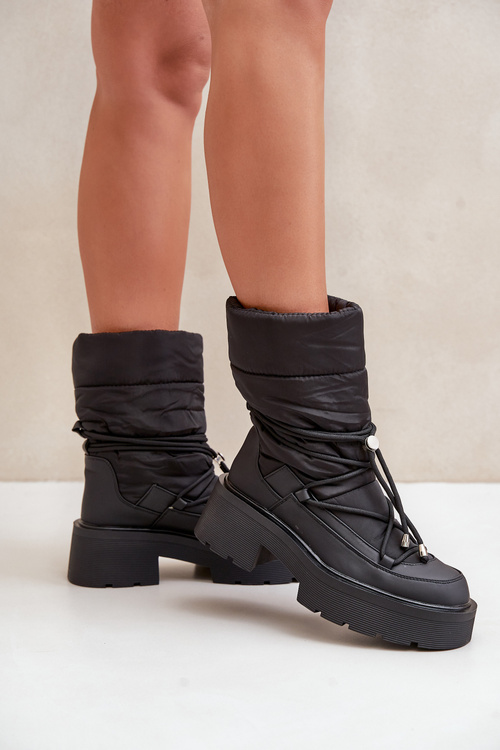 Women's Snow Boots On Platform And Flat Heel Black Seandriel