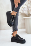 Women Leather Sneakers With Pins On Platform CheBello 4596 Black