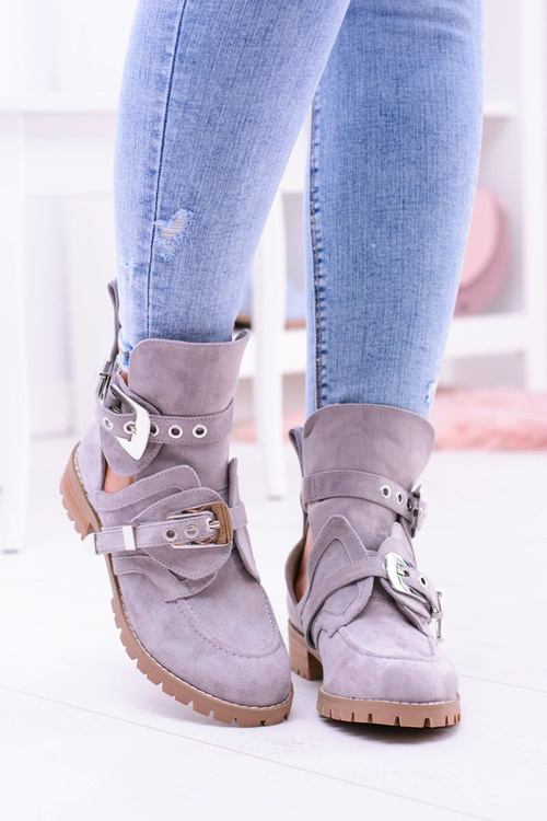 Lu Boo Grey Suede Boots With Cutouts Rock Girl