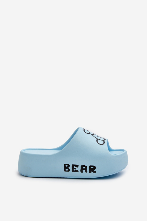 Women's Foam Slides on Chunky Sole with Bear Blue Lamira