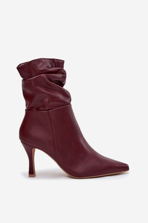 Women's ankle boots on heel with ruched shaft zipper Bordeaux Ulisse