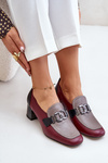 Leather Heels On A Block Heel With A Gold Decoration Laura Messi 2861 Burgundy