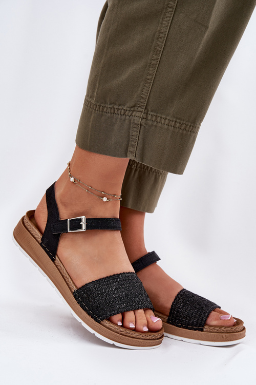 Women's sandals with weaving on strap Black Inblu GS000050