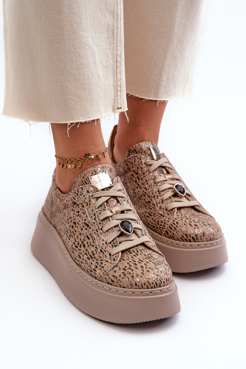 Leather Platform Sports Shoes Maciejka 06191-10 Beige