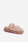 Furry Slippers With A Small Brooch Dark Beige Primaria