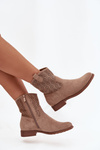 Women's Flat Heeled Ankle Boots with Openwork Pattern S.Барски HY52-530 Beige