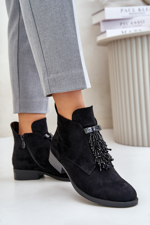 Warm Low Boots With Decoration On Zipper Black S.Barski HY42-715