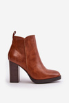 Lined Women's Boots with Chunky Heel Faux Leather Brown Teresine