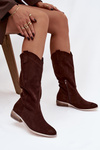 Cowboy Boots Low Heel Eco Suede Chocolate Cherrie