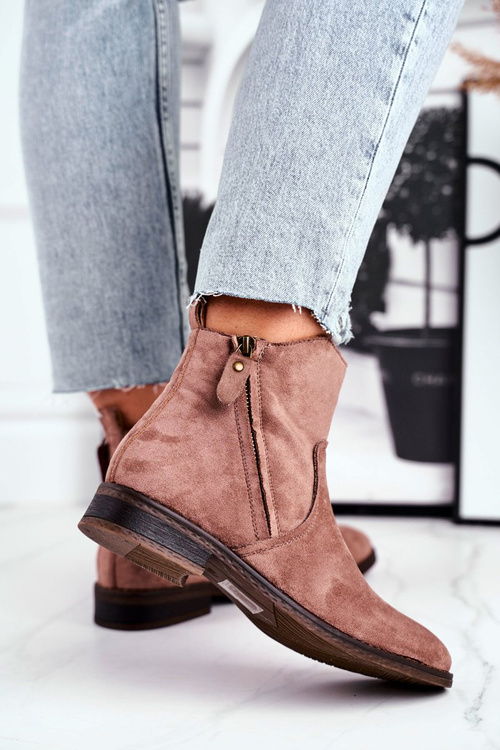 Botki Damskie Kowbojki Płaski Obcas Khaki Plemmi