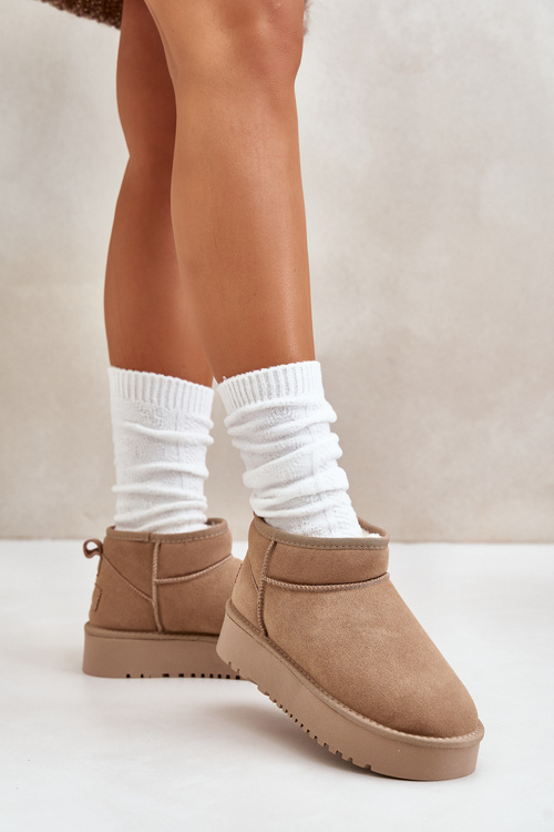 Women's Suede Snow Boots On Platform Beige Nereviana