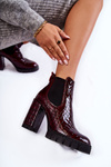 Lacquered boots Snake pattern on a post Maroon Eldey