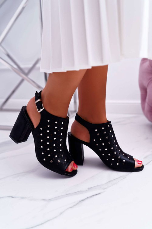 Women's Stiletto Sandals Openwork Rhinestone Black Hendrix