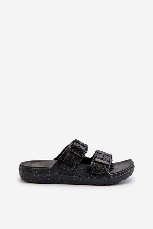 Klapki Z Brokatem Damskie Czarne Brianella SS-135